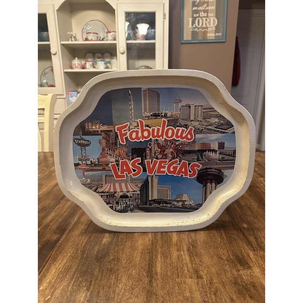 Vintage Fabulous Las Vegas Metal Tray Stardust Sands Dunes Sahara Casino 1970s